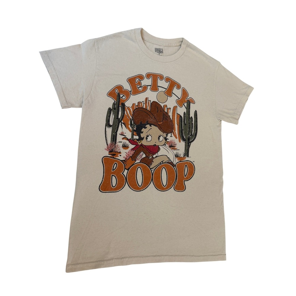 Brisco Brands Betty Boop Cowgirl Western Graphic T-Shirt Cream Small